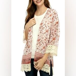 Jolt Boho Style Crochet Lace Hem Kimono Size Large